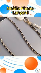 Mobile Phone Lanyard Women Fashion Pearl Chain Crossbody Strap Elegant PU Anti-Lost Handbag Style