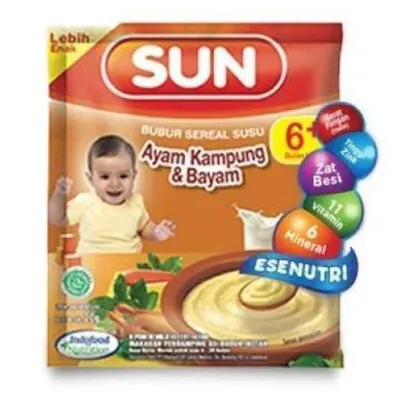 SUN MPASI BUBUR SEREAL SACHET 20gr EKONOMIS 6 BULAN INSTAN TIM BERAS MERAH PISANG SUSU KACANG HIJAU AYAM KAMPUNG BAYAM UBI UNGU CEMILAN ANAK BAYI MAKANAN BAYI SUSU FORMULA IBU DAN BAYI GROSIR MURAH RENCENG ECERAN 6+ 8+