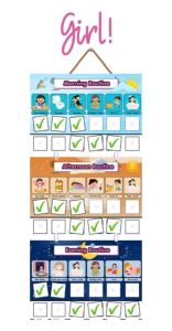Daily Routine Chart Laminated Personalize Wall Chart for Boys & Girls (3-A4 size)