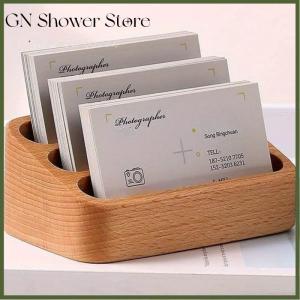 [GN Store] 1pcs Wood Desktop Business Card Display Stand Memo Holder Storage Box Wood Card Organizer For Office