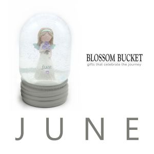 Blossom Bucket BIRTHSTONE ANGEL SNOW GLOBES January to December 4.25" inches ht. Angel Resin Snow globe (Choose your month)