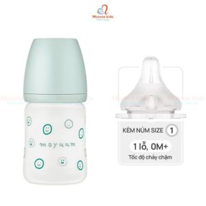 Bình sữa thủy tinh Moyuum Happy More 150ml 240ml bình ti trẻ em họa tiết - Monnie Kids