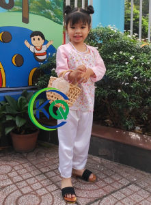 Bộ Quần Áo BÀ BA hoạ tiết bông nhí - vải lụa - màu hồng hoa - 012