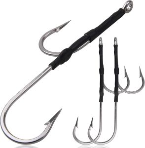 OROOTL Double Hook Rig Saltwater Trolling Hooks 3pcs Double Hook Rigs for Trolling and Chunking Big Game Stainless Steel Double Trolling Hooks for Marlin Shark Tuna Wahoo Dorado Fishing
