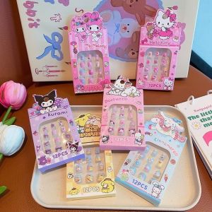 Sanrio Nail Stickers Anime Peripherals Hello Kitty My Melody Kuromi Cinnamoroll Nail Stickers Sweet and Cute Wearable Nail Girl Toy Gift