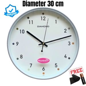 Jam Dinding DIAMOND 3002 Sweep Silent Senyap Diameter Besar 30cm Desain Minimalis Aesthetic