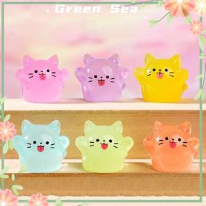 Green sea lazlook 5 10ชิ้นการ์ตูนน่ารักลูกแมวเรืองแสงขนาดเล็กอุปกรณ์ตกแต่งบ้าน DIY ของขวัญตกแต่งเดสก์ท็อปคาวาอี้