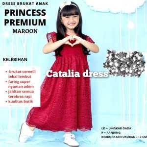 Catalia-86 Dress Anak Perempuan 6-8 THN Bahan Brukat Lapis Furing Kancing Belakang
