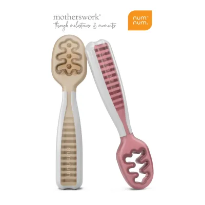 NumNum Baby Pre Spoon Gootensil Silicone Self Feeding Spoon 2 Pcs