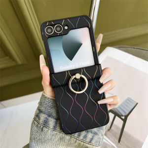 Luxury Full Protection Ring Holder Leather Phone Casing Samsung Galaxy Z Flip 6 Z Flip 5 Z Flip 4 Z Flip 3 Non-fingerprint Shockproof Back