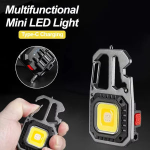 Senter Gantungan Kunci LED Mini Senter COB Portabel Isi Ulang Lampu Kerja Multifungsi Tahan Air Untuk Berkemah Mendaki Luar Ruangan