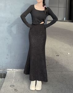 Fishtail Branch Skirt Summer Thin Fashion Womens Maxi Long Elastic High Waist Muslim Pencil A-Line Skirts Causal Plain Color Fashion Clouthes Loose Plus Size Fish tail #038