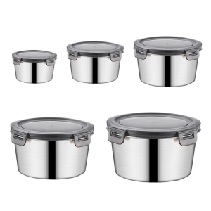 5pcs Stainless Steel Storage Bowls Set with Secure Lid Lunch Container Box Efficient Organization Supplies
