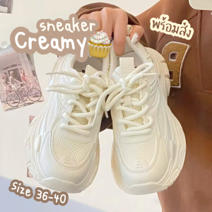 Tintinfashion💖พร้อมส่ง💖 Creamy Sneaker รองเท้าผ้าใบสีขาว สไตล์เกาหลี เสริมส้น ไซส์ 36-40 แมทช์ง่าย ใส่สบาย