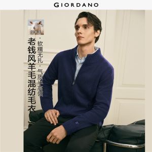 GIORDANO Men Cardigans G+ Embroidery Cardigans Mock Neck Zip Front Fashionable Casual Cardigans 01056809