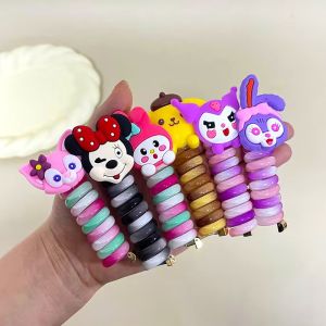 Ikat Rambut Spiral 6pcs Kunciran Rambut Spiral Motif Karakter Kartun Ikat Rambut Karet Spiral