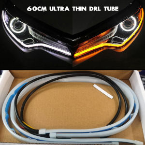 2pcs 60cm Ultra Thin Car Flexible Tube LED Strip DRL Running Light Turn Signal Lamp White Yellow / Car Headlamp Led / Car Headlight Led / Car Turn Signal Light Led Strip / Car Dual Mode Led 2PCS