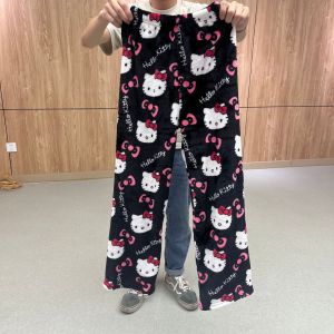 SG READY STOCK 2025 New Coral Fleece Hello Kitty Pajama Pants Womens Warm Plush Cartoon Casual Home Pants /Pajamas Pants