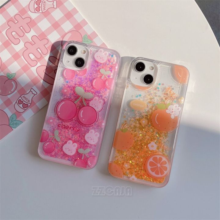 Pink Cherry Gold Orange Cute Luminous Cover For iPhone 11 12 13 14