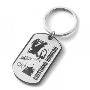 Sport keychain Stainless Steel Dog Tag Football Player Signature Laser Engraving Relief Car Key Pendant Messi Neymar C.Ronaldo Titanium Steel Fans Gift Student Fashion
