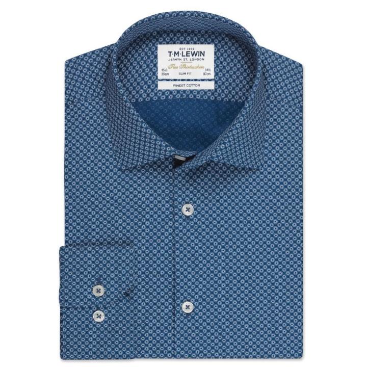 Slim Fit Tm Lewin Short Sleeve Shirts Slim Fit Navy Circle Dot - Main Image