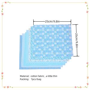 7 Pieces Light Blue Cotton Handmade Fabric 25cm Square Floral Fabric Children DIY Patchwork Fabric