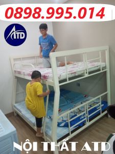 Giường tầng sắt hộp vuông gia đình trẻ em màu kem sơn dày tĩnh điện cao cấp đủ kích thước giá rẻ