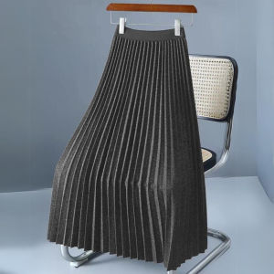 Big Size Plain Pleated Skirt High Waist 24-28 Full Gartered A-Line Long Elegant 9802