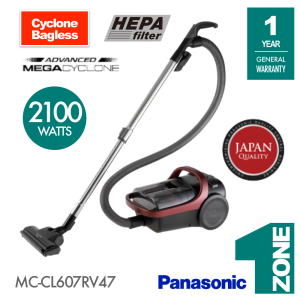 Panasonic 2100w 2.2L Powerful Advanced Cyclone Bagless Canister Vacuum Cleaner with HEPA Filter - Model: MC-CL607RV47
