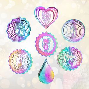 HIROCHAO Gradient Color Wind Spinner Catcher 3D Flowing Light Effect Dynamic Rotating Wind Chimes Bird Deterrent Animal Spinner Wind Chime Pendant Wedding