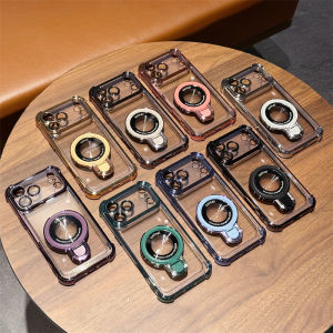 Luxury Plating Stand Magnetic Case For iPhone 17 Pro Max 17 Air 17 Pro 17 Lens Films Transparent Holder Clear Back Cover
