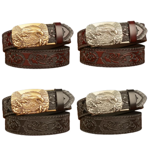 Retros Styles Mens Belt Comfortable Lanneret Pattern Waist Belt Leather Mens Belt for Business Attires