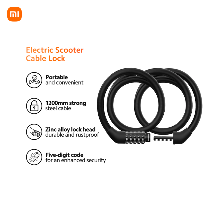 Xiaomi Electric Scooter Cable Lock – Stijlvol Kabel Slot Met Vijfcijferige Code, 120 Cm Staalkabel, Milieuvriendelijk En Duurzaam