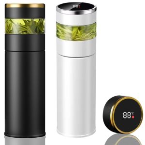 MECOME จอแสดงผลอุณหภูมิ LED ถ้วยเก็บความร้อน นержักรส ความจุ 450 มล. ขวดกรองชา ใหม่ ป้องกันการรั่วซึม แก้วกาแฟรถยนต์เก็บความร้อน