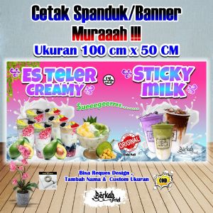 Spanduk Banner Es Teler & Sticky Milk Ukuran 100 cm x 50 cm