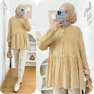 Kemeja Salur Kerah Shanghai / Style Kemeja Salur Wanita / Kemeja Salur Maesa