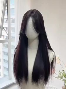 Wigs for Woman Long Hair Natural Full Head Wig Black Long Straight Hair Natural Split Bangs