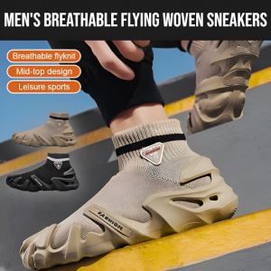 Mens Breathable Flying Woven Sneakers Low Cut Comfortable Bottom Soft Shoes Deodorizing Filter Running Shoes Non Slip All-Match Casual Shoes