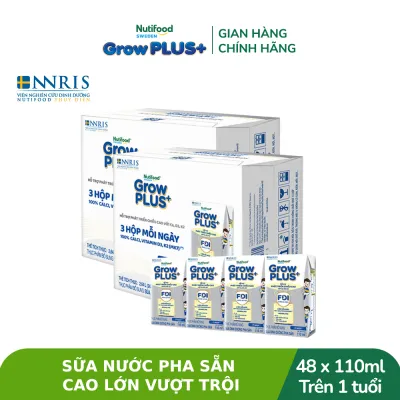 Combo 2 thùng Sữa Nước Pha Sẵn Nutifood Sweden GrowPLUS+ Cao lớn vượt trội - Hỗ trợ phát triển chiều cao - Trên 1 tuổi - 24 hộp x 110ml