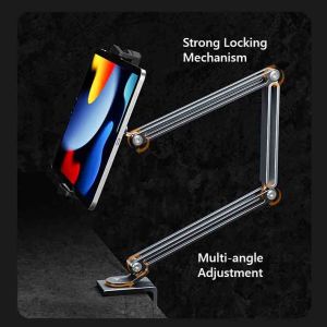 Multi-angle Overhead Phone/Tablet Metal Holder Universal Mobile Phone Smartphone Smart Tablet Ipad Mount Lazy Bracket 360° Rotation Clamp Stand Flexible Long Arm Live Stream Broadcast Studio