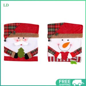 Christmas Party Decor Chair Covers Santa Snowman 2 Pack for Seasonal Home Accents