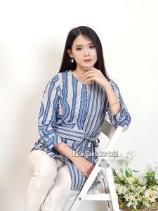 Blouse Batik Wanita Kerja 272 KRS Biru by Batik Sansekerta.id - Baju Atasan Kantor