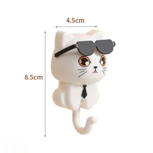 LITUILI Wall Hanging Cartoon Cat Hooks Waterproof Plastic Sunglasses Cat Hooks Funny Decorative Key Hangers for Home