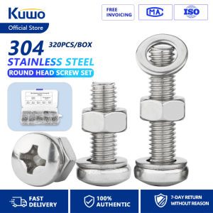 Kuwo 304 Stainless Steel Cross Round Head Screw Nut Set Full Plate Head Bolt Combination Screw M3