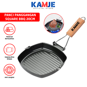 KAMJE Panci Wajan Teflon Panggangan Pemanggang BBQ Anti Lengket Square Grill Pan Foldable KMJ060