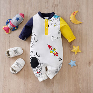 Baby Clothes 100% Cotton Long Sleeve Jumpsuit Space Man Print Bodysuit Romper For Baby Boys Girls