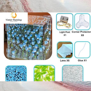 2PCS DIY Tulip Mirror Cube Lamp Handmade Craft Night Light Simulation Flower Bedroom Sleeping Table Lamp For Birthday Gift