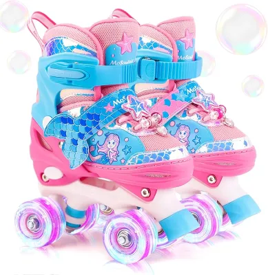 Kids Roller Skates✨Roller skates for kidsAdjustable skating shoes 7 - color LED wheelsbreathable and not stuffy.Roller Skate With 4 WheelTwo colors to choose from beautiful mermaid pattern