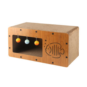 Newyorkbigsale บ้านแมวไม้ บ้านแมวพร้อมที่ลับเล็บ และของเล่นแมว แบบหนา ขนาดใหญ่ No.Y1982 Y1983