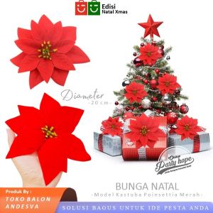Bunga Kastuba Poinsettia Merah / Hiasan Natal Bunga Kastuba Poinsettia / Bunga Pohon Natal Kastuba Poinsettia Merah / Aksesoris Bunga Natal Dekorasi Kastuba Poinsettia